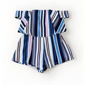 Raised by Wild Striped Romper Blue Molded Cups Size M Zip